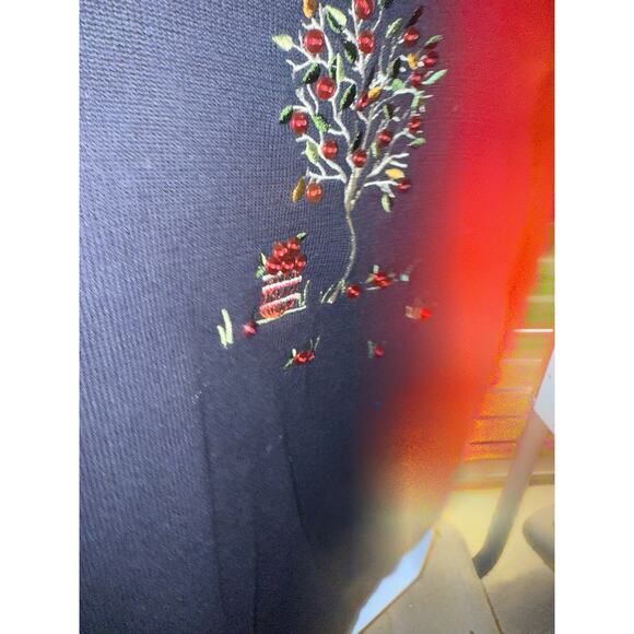 Christopher & Banks women L Blue Hand Embroidered Button Front Cardigans apples - Picture 3 of 6